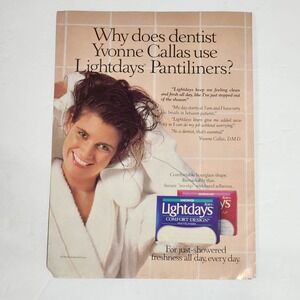 Vintage 1987 Kotex Lightdays Print Ad Yvonne Callas DMD Magazine Clipping 8x11